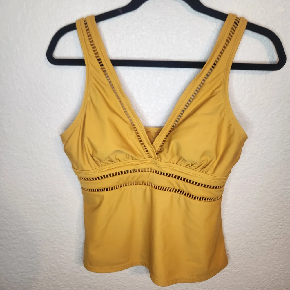 Time And Tru Womens Missy Tankini Swim Top Yellow Boho Travel Retro M 8 10